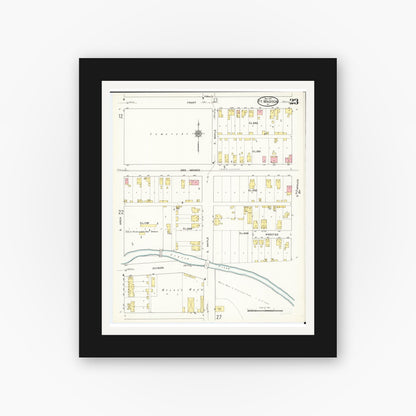 Old map wall art mockup — black gallery frame with white mat — Sanborn Fire Insurance Map from Fort Madison, Lee County, Iowa (1913), Sheet #0023