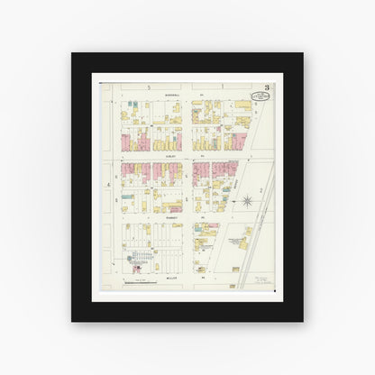 Old map wall art mockup — black gallery frame with white mat — Sanborn Fire Insurance Map from Litchfield, Meeker County, Minnesota (1896), Sheet #0003