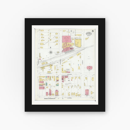 Old map wall art mockup — black gallery frame with white mat — Sanborn Fire Insurance Map from Macomb, Mcdonough County, Illinois (1906), Sheet #0003