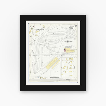 Old map wall art mockup — black gallery frame with white mat — Sanborn Fire Insurance Map from Oconto, Oconto County, Wisconsin (1911), Sheet #0013