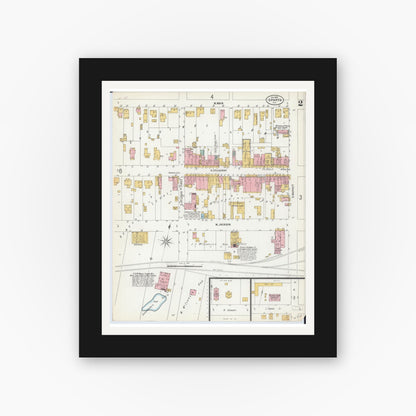 Old map wall art mockup — black gallery frame with white mat — Sanborn Fire Insurance Map from Sparta, Randolph County, Illinois (1900), Sheet #0002