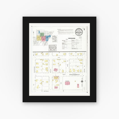 Old map wall art mockup — black gallery frame with white mat — Sanborn Fire Insurance Map from Bedford, Taylor County, Iowa (1918), Sheet #0001