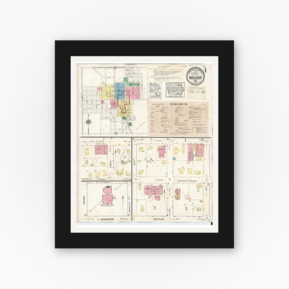 Old map wall art mockup — black gallery frame with white mat — Sanborn Fire Insurance Map from Waukon, Allamakee County, Iowa (1934), Sheet #0001