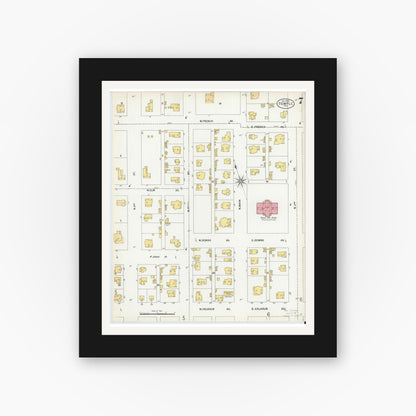 Old map wall art mockup — black gallery frame with white mat — Sanborn Fire Insurance Map from Temple, Bell County, Texas (1900), Sheet #0007