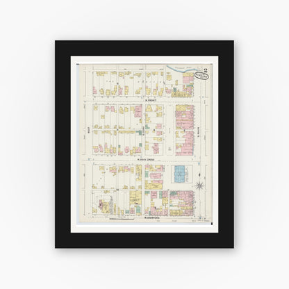 Old map wall art mockup — black gallery frame with white mat — Sanborn Fire Insurance Map from Findlay, Hancock County, Ohio (1890), Sheet #0002