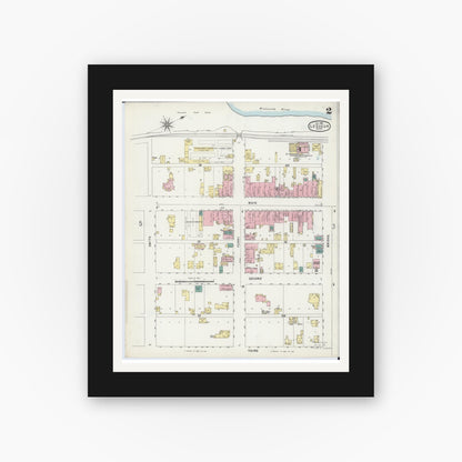 Old map wall art mockup — black gallery frame with white mat — Sanborn Fire Insurance Map from Le Sueur, Le Sueur County, Minnesota (1896), Sheet #0002