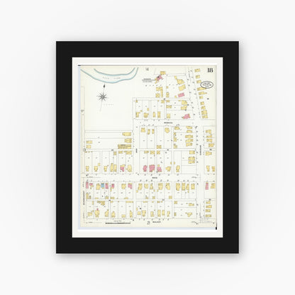 Old map wall art mockup — black gallery frame with white mat — Sanborn Fire Insurance Map from Tiffin, Seneca County, Ohio (1908), Sheet #0018