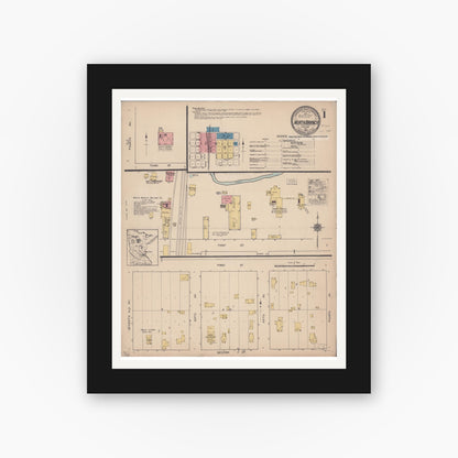 Old map wall art mockup — black gallery frame with white mat — Sanborn Fire Insurance Map from North Branch, Chisago County, Minnesota (1922) - Complete Map Set