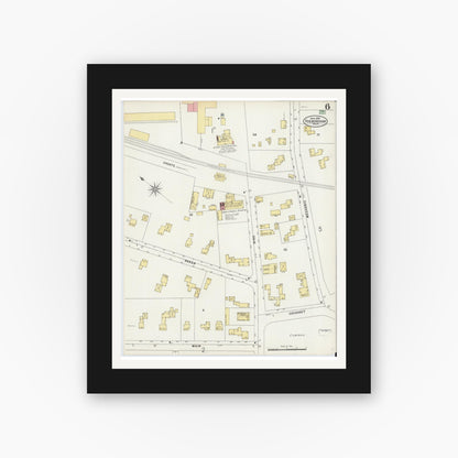 Old map wall art mockup — black gallery frame with white mat — Sanborn Fire Insurance Map from Foxboro, Norfolk County, Massachusetts (1898), Sheet #0006