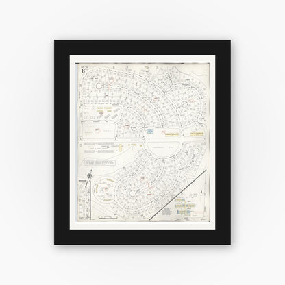 Old map wall art mockup — black gallery frame with white mat — Sanborn Fire Insurance Map from Wahiawa, Honolulu County, Hawaii (1957), Sheet #0008