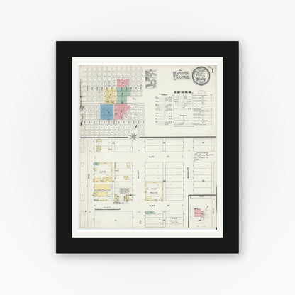 Old map wall art mockup — black gallery frame with white mat — Sanborn Fire Insurance Map from Abilene, Taylor County, Texas (1896), Sheet #0001