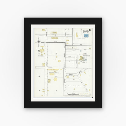 Old map wall art mockup — black gallery frame with white mat — Sanborn Fire Insurance Map from Granbury, Hood County, Texas (1910), Sheet #0006