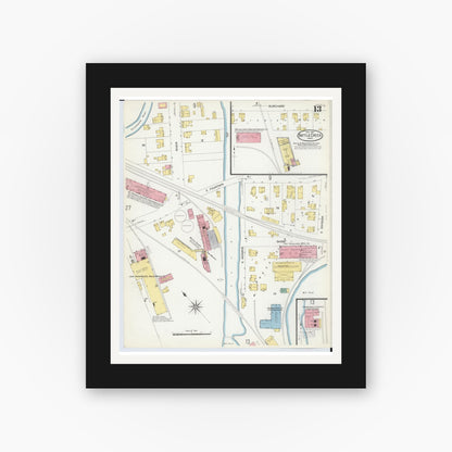 Old map wall art mockup — black gallery frame with white mat — Sanborn Fire Insurance Map from Battle Creek, Calhoun County, Michigan (1907), Sheet #0013