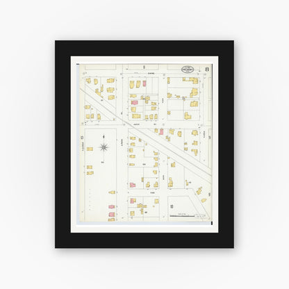 Old map wall art mockup — black gallery frame with white mat — Sanborn Fire Insurance Map from Fremont, Sandusky County, Ohio (1904), Sheet #0008