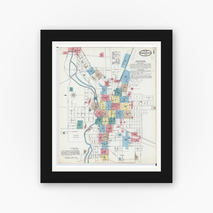 Old map wall art mockup — black gallery frame with white mat — Sanborn Fire Insurance Map from Springfield, Clark County, Ohio (1891), Sheet #0001