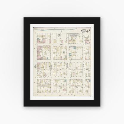 Old map wall art mockup — black gallery frame with white mat — Sanborn Fire Insurance Map from Beardstown, Cass County, Illinois (1887), Sheet #0002