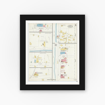 Old map wall art mockup — black gallery frame with white mat — Sanborn Fire Insurance Map from Cannelton, Perry County, Indiana (1898), Sheet #0005