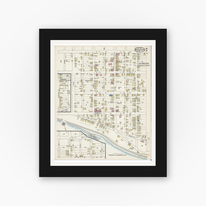 Old map wall art mockup — black gallery frame with white mat — Sanborn Fire Insurance Map from Mauch Chunk, Carbon County, Pennsylvania (1915), Sheet #0007
