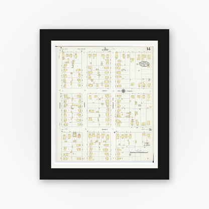 Old map wall art mockup — black gallery frame with white mat — Sanborn Fire Insurance Map from Appleton, Outagamie County, Wisconsin (1911), Sheet #0014