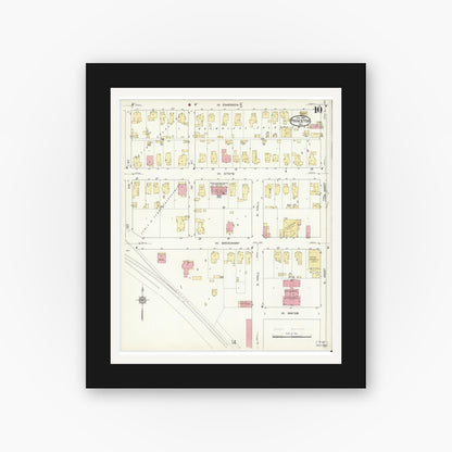 Old map wall art mockup — black gallery frame with white mat — Sanborn Fire Insurance Map from Princeton, Gibson County, Indiana (1914), Sheet #0010