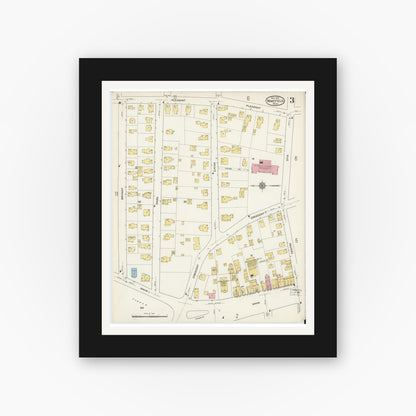 Old map wall art mockup — black gallery frame with white mat — Sanborn Fire Insurance Map from Wakefield, Middlesex County, Massachusetts (1915), Sheet #0003