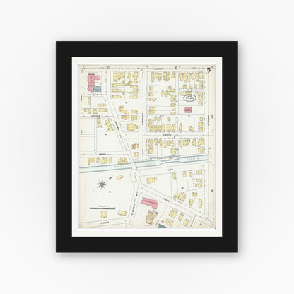Old map wall art mockup — black gallery frame with white mat — Sanborn Fire Insurance Map from Rome, Oneida County, New York (1899), Sheet #0005