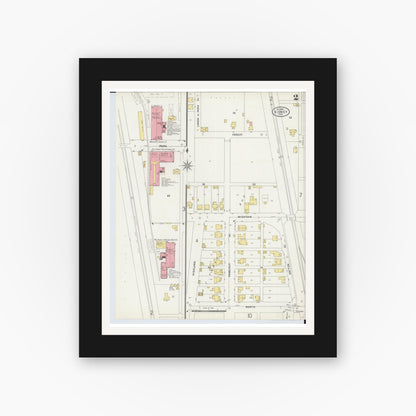 Old map wall art mockup — black gallery frame with white mat — Sanborn Fire Insurance Map from Sidney, Shelby County, Ohio (1898), Sheet #0002