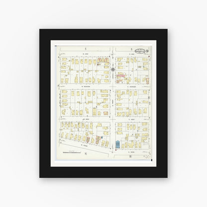 Old map wall art mockup — black gallery frame with white mat — Sanborn Fire Insurance Map from Marquette, Marquette County, Michigan (1911), Sheet #0009