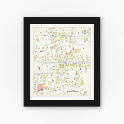 Old map wall art mockup — black gallery frame with white mat — Sanborn Fire Insurance Map from Marlborough, Middlesex County, Massachusetts (1901), Sheet #0004