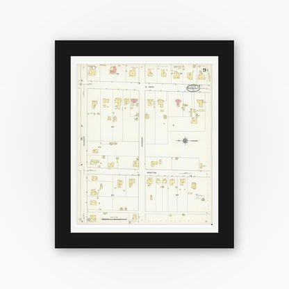 Old map wall art mockup — black gallery frame with white mat — Sanborn Fire Insurance Map from Reidsville, Rockingham County, North Carolina (1914), Sheet #0009