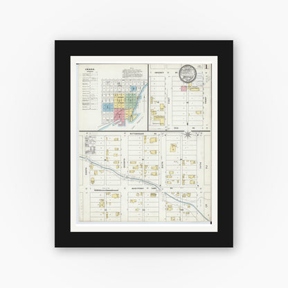 Old map wall art mockup — black gallery frame with white mat — Sanborn Fire Insurance Map from Bayfield, Bayfield County, Wisconsin (1898) - Complete Map Set