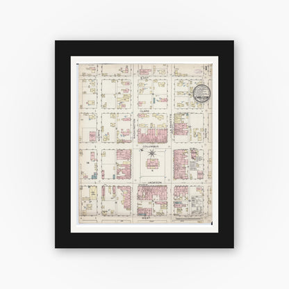 Old map wall art mockup — black gallery frame with white mat — Sanborn Fire Insurance Map from Charleston, Coles County, Illinois (1886) - Complete Map Set