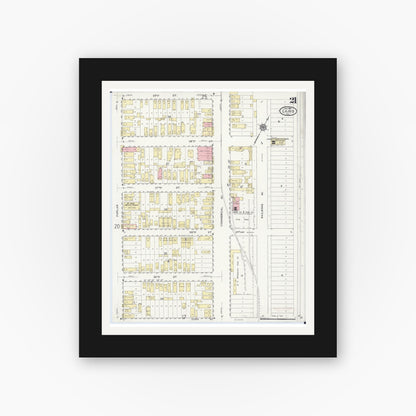 Old map wall art mockup — black gallery frame with white mat — Sanborn Fire Insurance Map from Cairo, Alexander County, Illinois (1914), Sheet #0021
