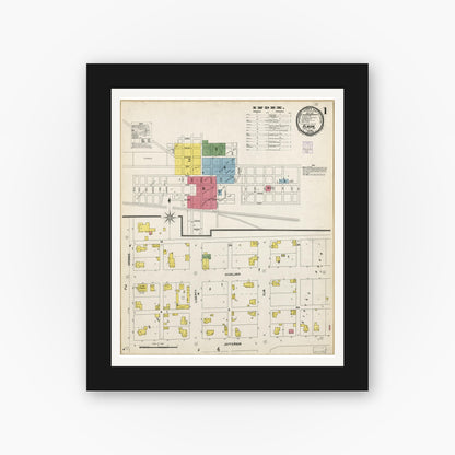 Old map wall art mockup — black gallery frame with white mat — Sanborn Fire Insurance Map from Albion, Noble County, Indiana (1901), Sheet #0001