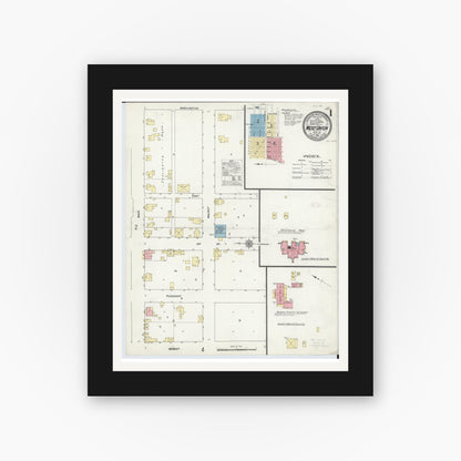 Old map wall art mockup — black gallery frame with white mat — Sanborn Fire Insurance Map from West Union, Adams County, Ohio (1912), Sheet #0001