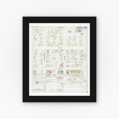 Old map wall art mockup — black gallery frame with white mat — Sanborn Fire Insurance Map from Rockford, Winnebago County, Illinois (1891), Sheet #0010
