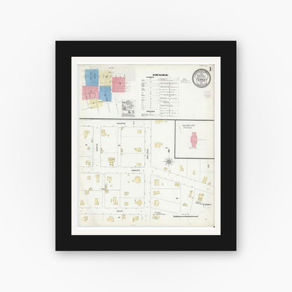 Old map wall art mockup — black gallery frame with white mat — Sanborn Fire Insurance Map from Forney, Kaufman County, Texas (1906) - Complete Map Set