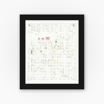 Old map wall art mockup — black gallery frame with white mat — Sanborn Fire Insurance Map from Levelland, Hockley County, Texas (1933), Sheet #0003