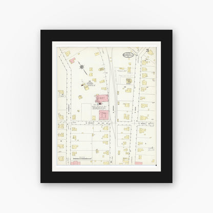 Old map wall art mockup — black gallery frame with white mat — Sanborn Fire Insurance Map from Mooresville, Iredell County, North Carolina (1914), Sheet #0003