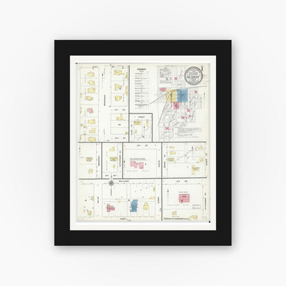 Old map wall art mockup — black gallery frame with white mat — Sanborn Fire Insurance Map from Salisbury, Chariton County, Missouri (1910) - Complete Map Set