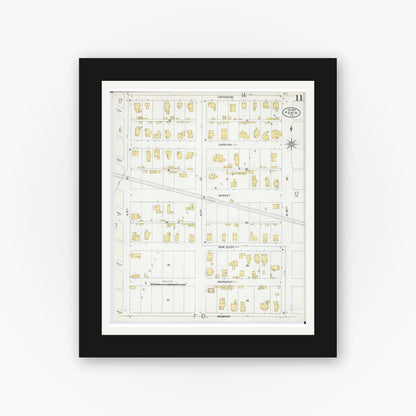 Old map wall art mockup — black gallery frame with white mat — Sanborn Fire Insurance Map from Pekin, Tazewell County, Illinois (1903), Sheet #0011