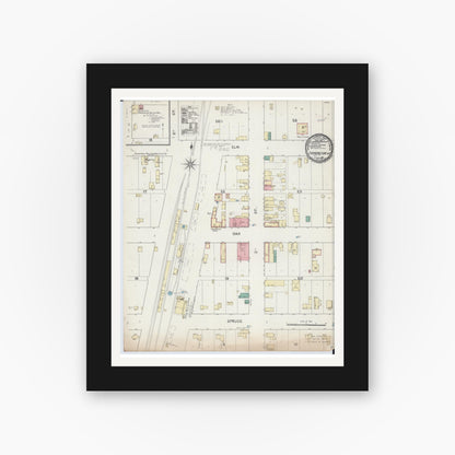 Old map wall art mockup — black gallery frame with white mat — Sanborn Fire Insurance Map from Farmington, Dakota County, Minnesota (1891), Sheet #0001