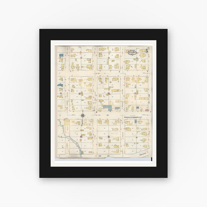 Old map wall art mockup — black gallery frame with white mat — Sanborn Fire Insurance Map from Evart, Osceola County, Michigan (1942), Sheet #0005