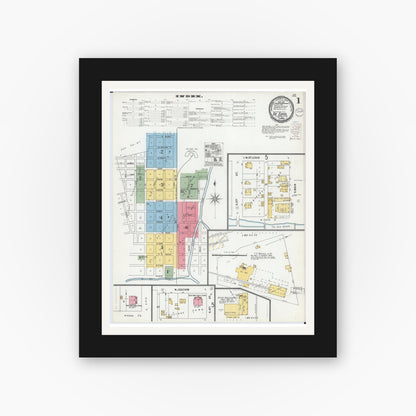 Old map wall art mockup — black gallery frame with white mat — Sanborn Fire Insurance Map from De Soto, Jefferson County, Missouri (1900) - Complete Map Set