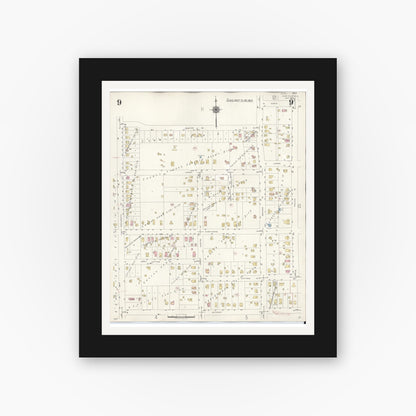 Old map wall art mockup — black gallery frame with white mat — Sanborn Fire Insurance Map from Glen Ellyn, Du Page County, Illinois (1940), Sheet #0009