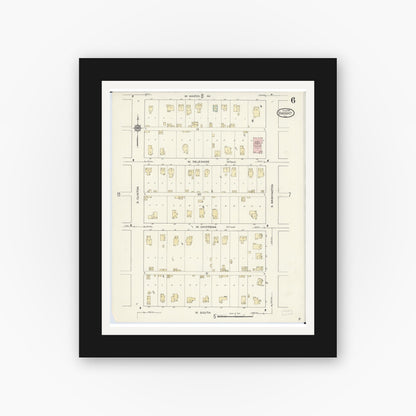 Old map wall art mockup — black gallery frame with white mat — Sanborn Fire Insurance Map from Dwight, Livingston County, Illinois (1914), Sheet #0006