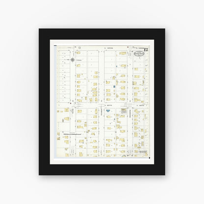 Old map wall art mockup — black gallery frame with white mat — Sanborn Fire Insurance Map from Grand Haven, Ottawa County, Michigan (1912), Sheet #0012