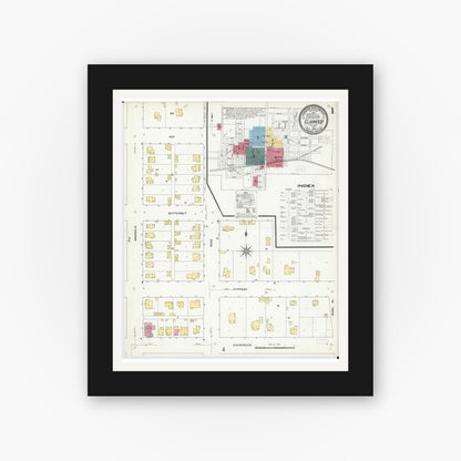 Old map wall art mockup — black gallery frame with white mat — Sanborn Fire Insurance Map from Elmwood, Peoria County, Illinois (1909), Sheet #0001