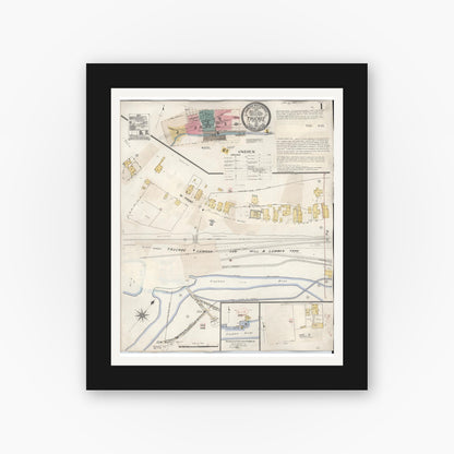 Old map wall art mockup — black gallery frame with white mat — Sanborn Fire Insurance Map from Truckee, Nevada County, California (1933) - Complete Map Set