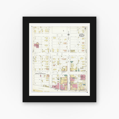 Old map wall art mockup — black gallery frame with white mat — Sanborn Fire Insurance Map from Staples, Todd County, Minnesota (1909), Sheet #0003